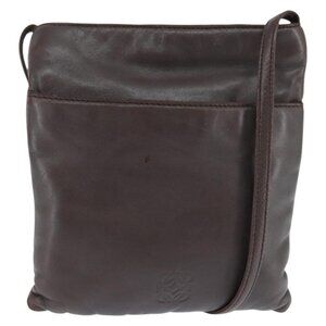Authentic LOEWE Anagram Pouch Shoulder Bag Leather Dark Brown